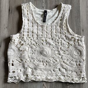 Lord & Taylor Design Lab Crochet Cream Boho Top Size Medium